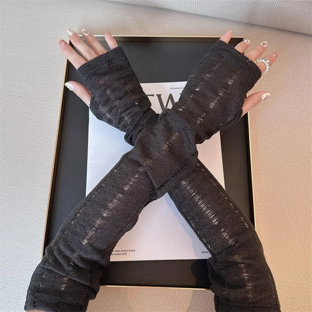 Women's Loose Black Vintage Cosplay Party Sequins Hook Fingerless Long Gloves